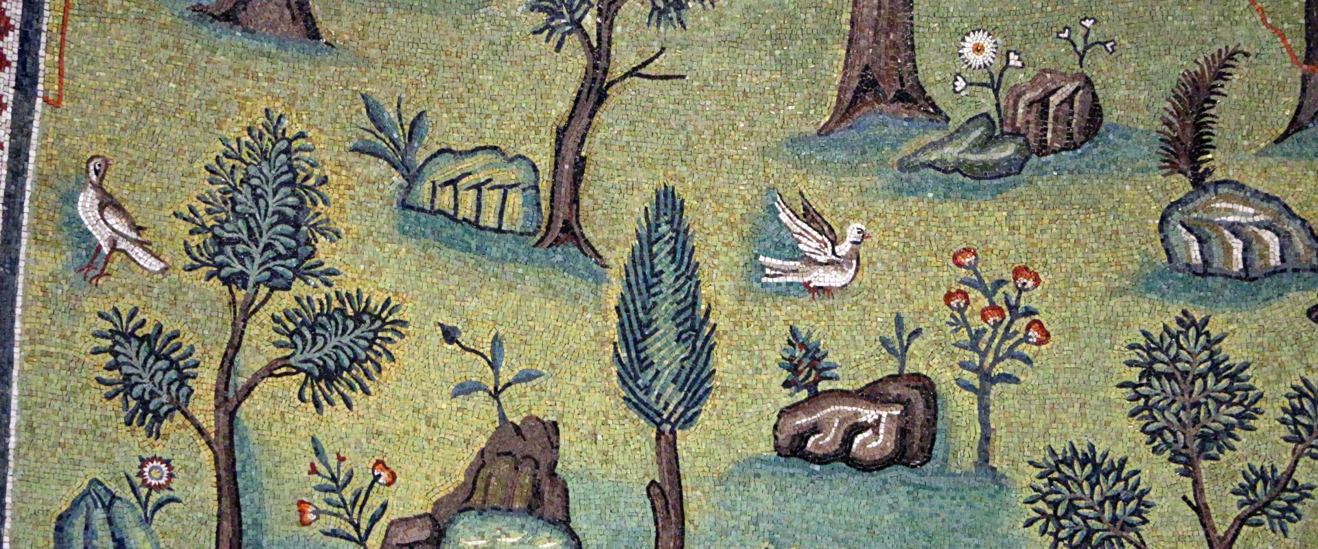 Sant'apollinare in classe, mosaici del catino, trasfigurazione simbolica, VI secolo, 10 giardino (con restauri) 1 foto di Sailko
